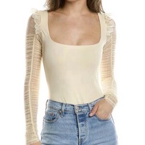 Free People ECream Ruffle-Sleeve Body Suit